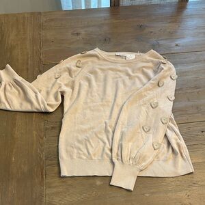 Beige Sweater with Heart Button Accents